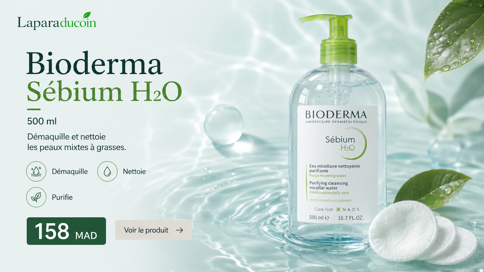 Bioderma Sébium H2O 500 ml — 158 MAD