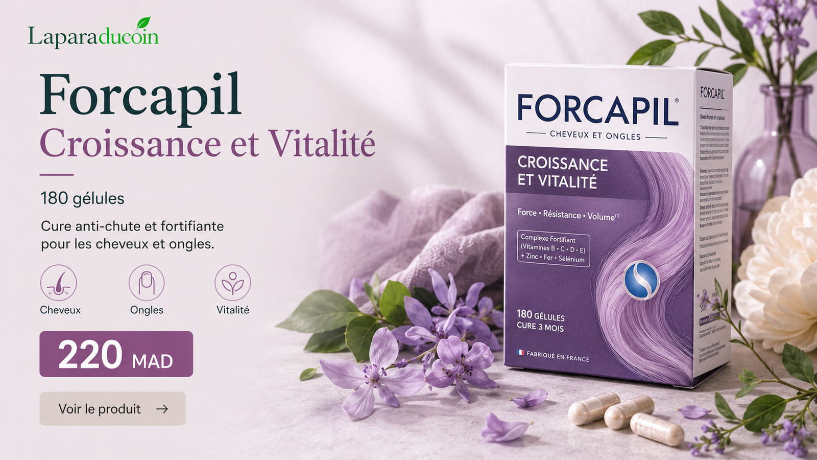 Forcapil Croissance et Vitalité 180 gélules — 220 MAD
