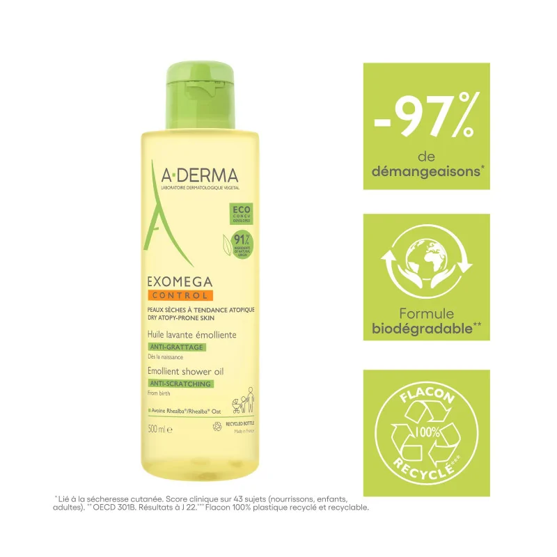 A-derma Exomega Huile lavante émolliente anti-grattage 500 ml – Image 3