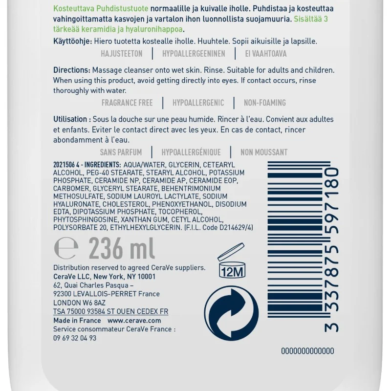 CERAVE CRÈME LAVANTE HYDRATANTE 236ML – Image 4