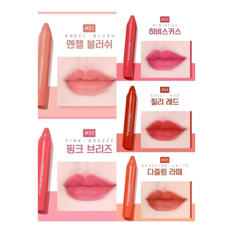 NATURE REPUBLIC BY FLOWER ECO CRAYON LIP VELVET 01 ANGEL BLUSH – Image 3