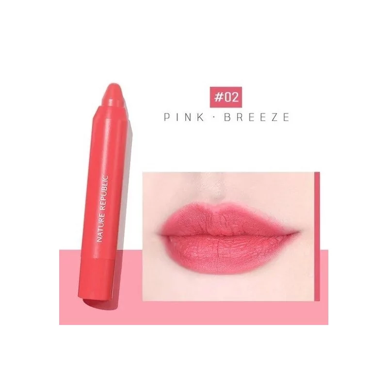 NATURE REPUBLIC BY FLOWER ECO CRAYON LIP VELVET 02 PINK BREEZE – Image 3