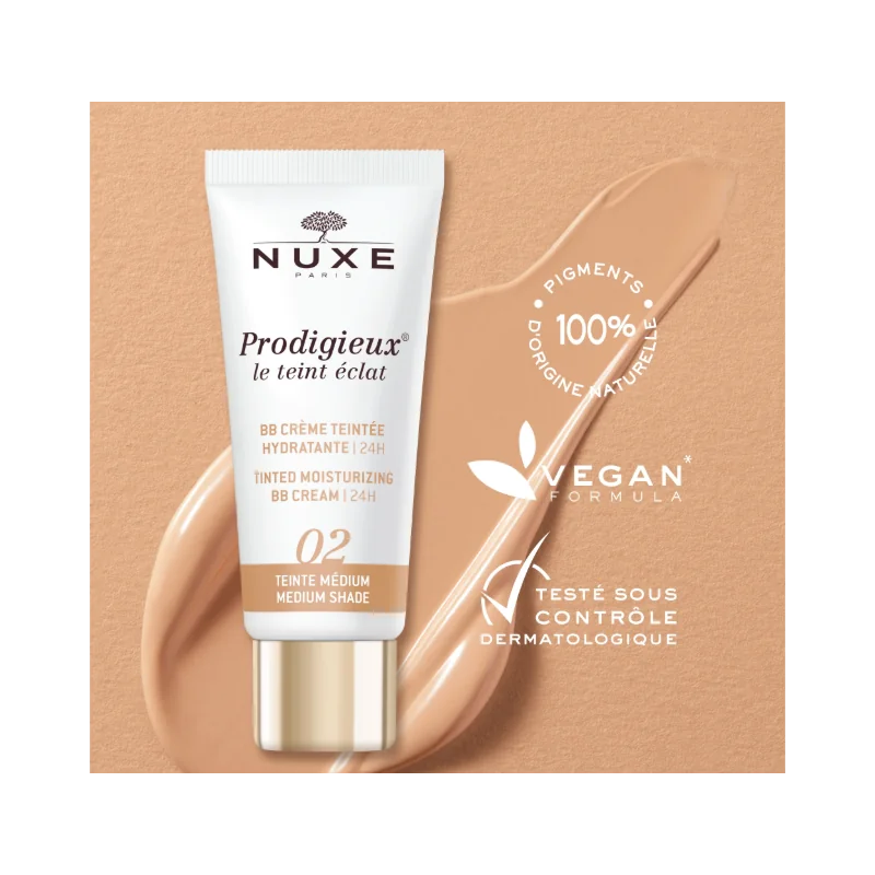 NUXE PRODIGIEUX LE TEINT ECLAT 02 BB CREME HYDRATANTE MEDIUM 30 ML - Image 2