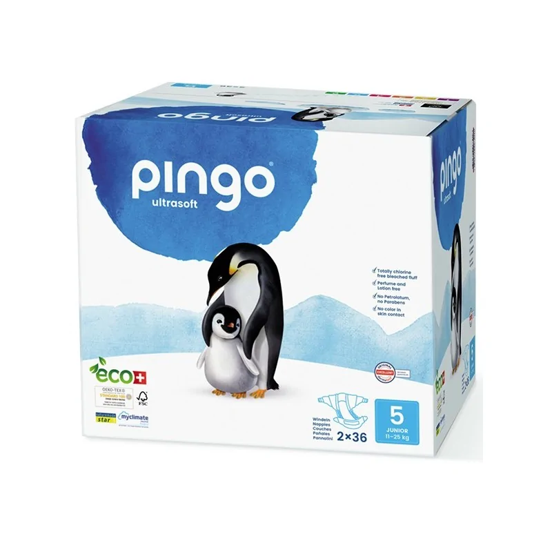 PINGO COUCHES ÉCOLOGIQUES JETABLES JUNIOR JUMBO TAILLE 5 (11-25KG) 2X36 COUCHES – Image 2