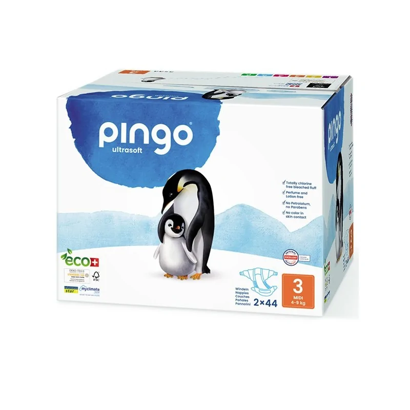 PINGO COUCHES ÉCOLOGIQUES JETABLES MIDI JUMBO TAILLE 3 (4-9KG) 2X44 COUCHES – Image 2