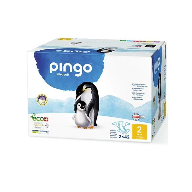 PINGO COUCHES ÉCOLOGIQUES JETABLES MINI JUMBO TAILLE 2 (3-6KG) 2X42 COUCHES - الصورة 2