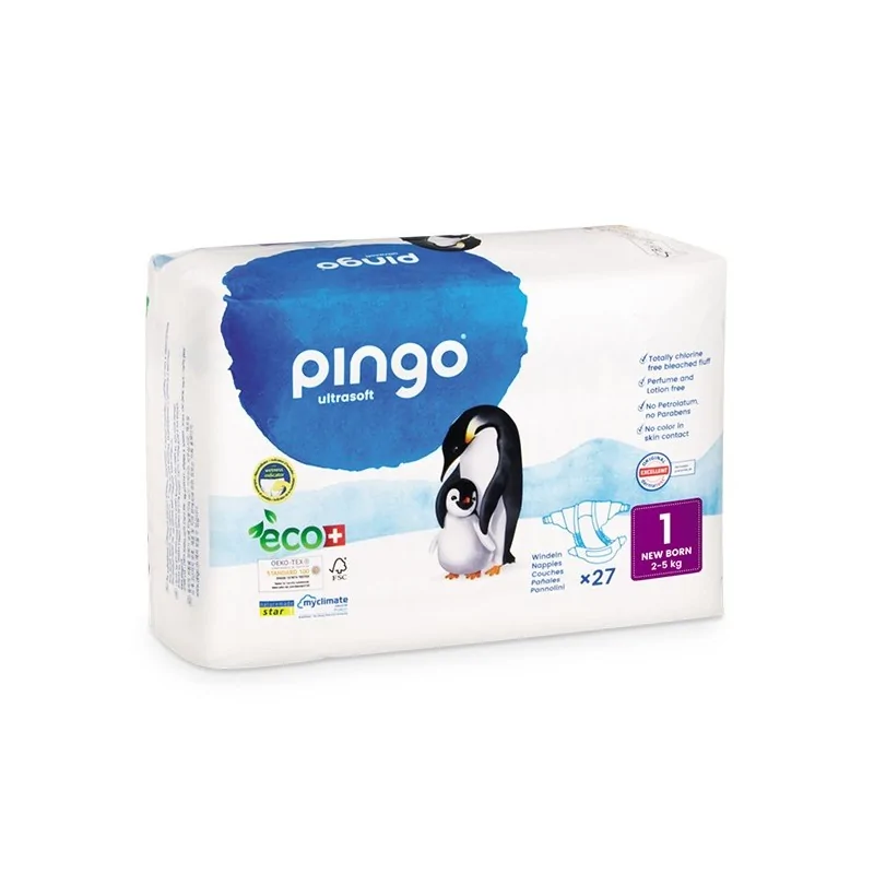 PINGO COUCHES ÉCOLOGIQUES JETABLES NOUVEAU NÉ TAILLE 1 (2-5 KG) 27 COUCHES - Image 2