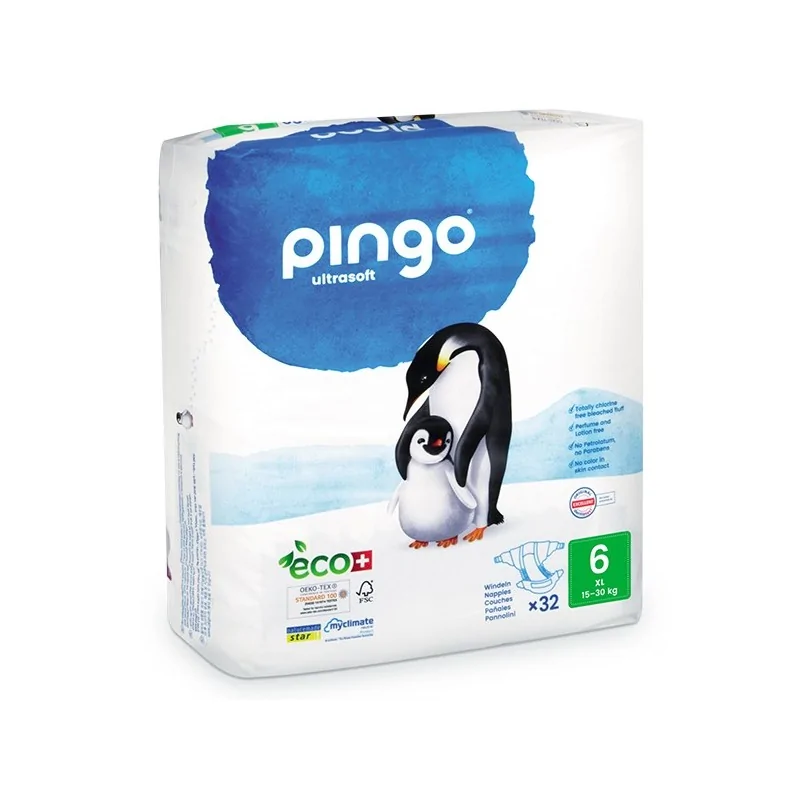 PINGO COUCHES ÉCOLOGIQUES JETABLES XL TAILLE 6 (15-30KG) 32 COUCHES - الصورة 2